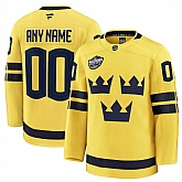 Men's Sweden Active Player Custom Yellow 2025 4 Nations Face-Off Premium Stitched Jersey,baseball caps,new era cap wholesale,wholesale hats